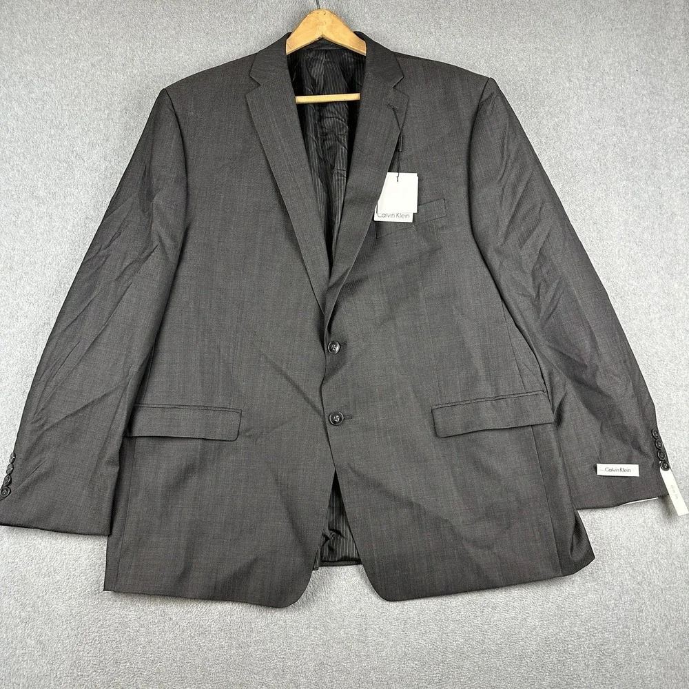 Calvin Klein Suit Mens 50R Gray Herringbone Wool 2 Piece Slim Notch Lapel Canada